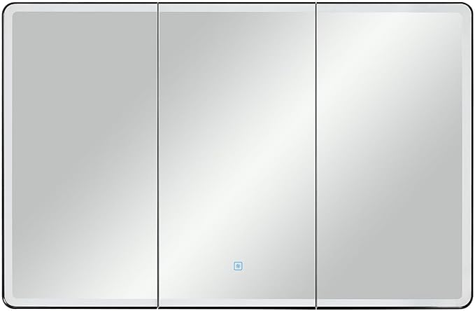 Lighted Bathroom Medicine Cabinet with Round Corner Framed Mirror Door 40 x 25.5 inch, Recessed or Surface Mount, with Adjustable Glass Shelves