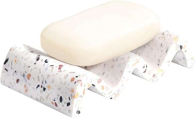 Luxspire Soap Dish, Marble Soap Dish, Self-draining Tray, Soap Holder Saver for Shower, Bathroom, Sink, Kitchen and Countertop - Terrazzo