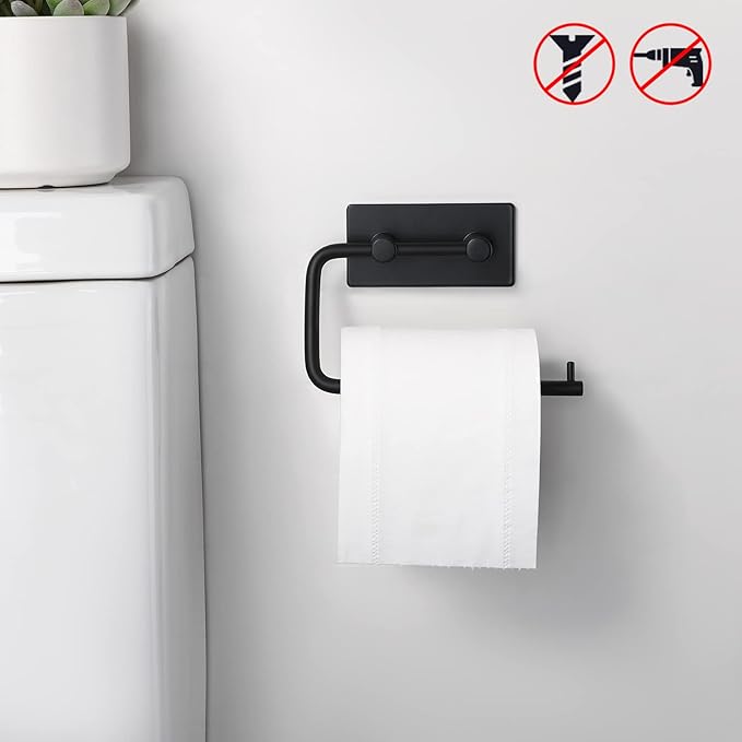 KES Toilet Paper Holder Self Adhesive Stainless Steel Tissue Towel Paper Roll Holder RUSTPROOF Matte Black, A7070-BK