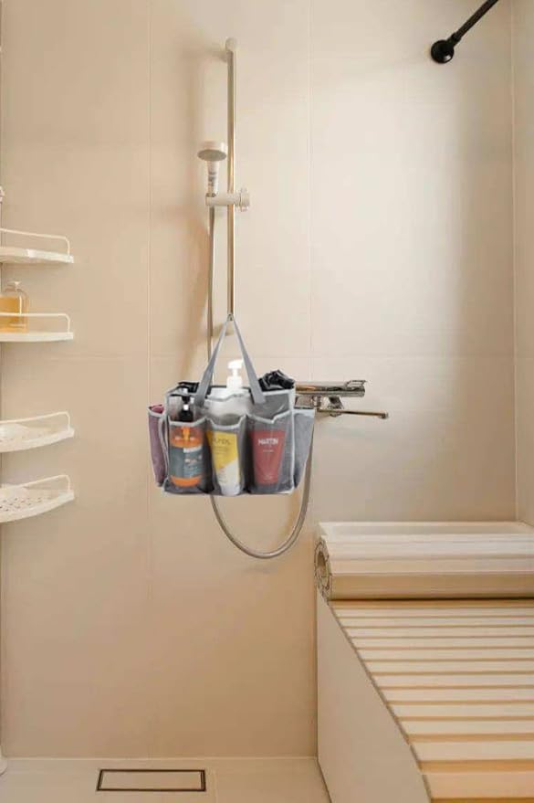 Jelier Mesh Shower Caddy with Separated Compartment,Collapsible Quick Dry Shower Bag for College Dorm,Camping,Beach Pool Bathroom (gray)