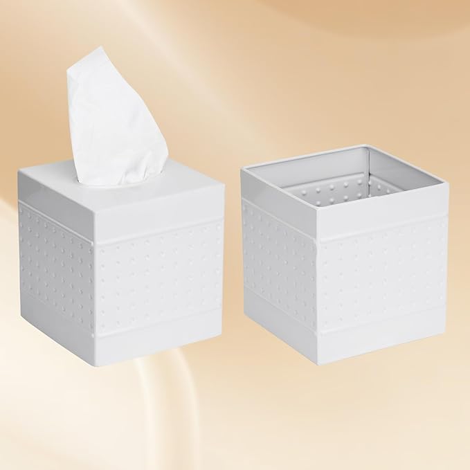 Industrial Style Tissue Box Cover with Bamboo Lid, Tissue Holder, Square Box Covers,for bedrooms, Offices, bathrooms, Living Rooms etc.(White)