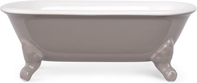 6.5" Ceramic Mini Decorative Clawfoot Bathtub Bar Soap Dish, Kitchen Sponge Holder and Shower Tray for Bathroom, 1 Pack(Taupe)