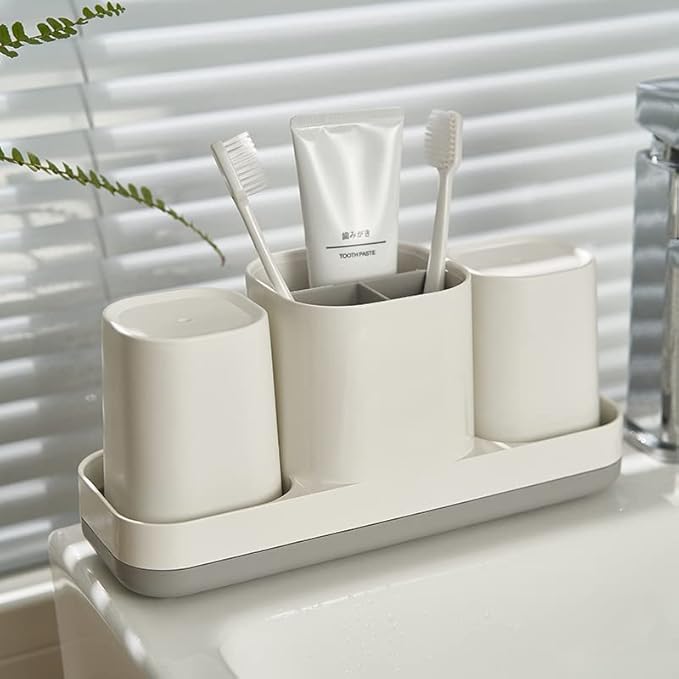 Toothbrush Holders for Bathrooms,Kids Electric Toothbrush Holder with Cup and Toothpaste Holder,Bathroom Organizer Storage Set with 2 Cups,Bathroom Accessories Storage for Toothpaste Razor-White