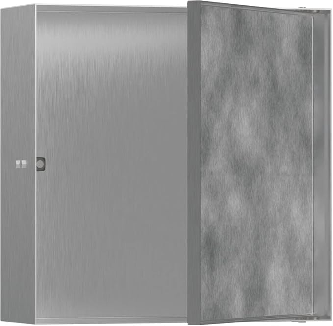 hansgrohe XtraStoris Rock Recessed Wall Niche with Tileable Door 12"x 12"x 4" in Brushed Stainless Steel, 56085800