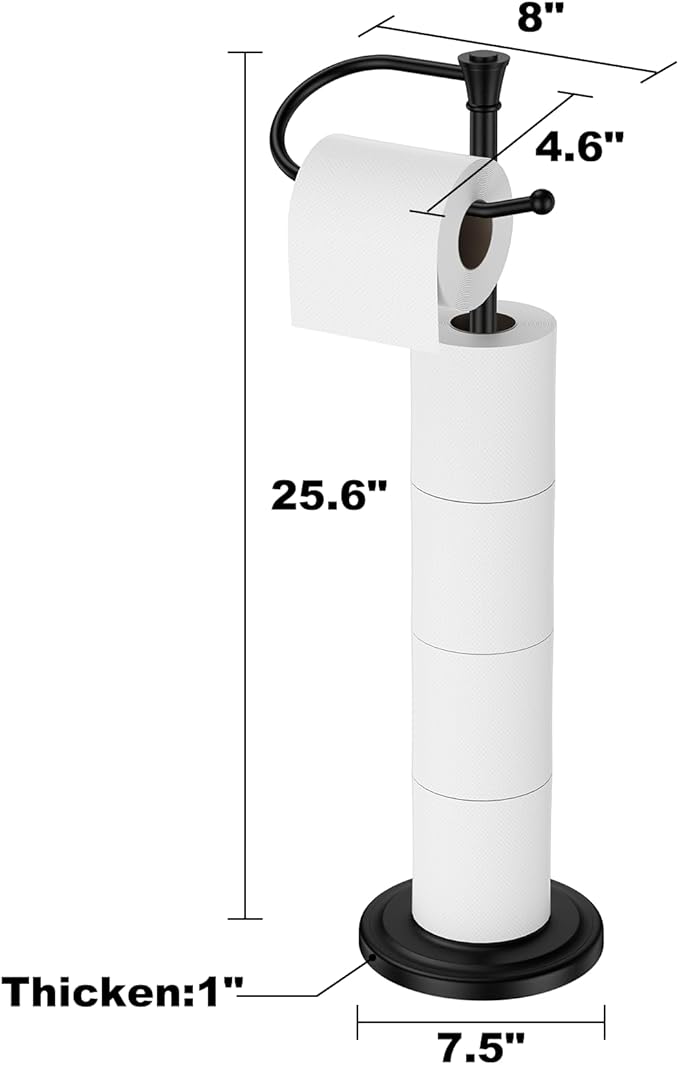 Toilet Paper Holder Free Standing, 25” H Stainless Steel Black Toilet Paper Stand, Weighted Base Floor Tissue Roll Holder for Bathroom,Toilet Roll Stand