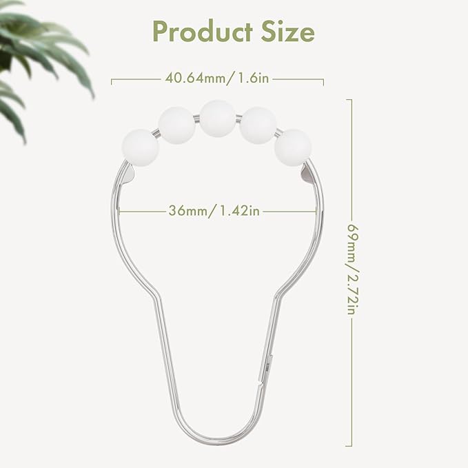 Amazer Shower Curtain Hooks, Decorative Stainless Steel Shower Curtain Hooks for Bathroom Shower Rods Curtains-Set of 12, Acrylic White