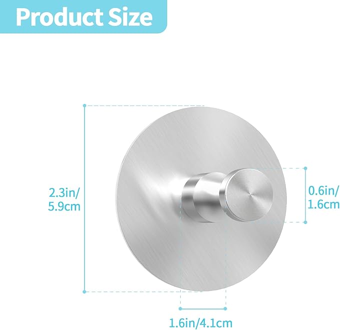 Adhesive Hooks for Walls No Damage 4 PCS, Heavy Duty Aluminum Strong Adhesive Towel Hooks for Bathrooms for Inside Shower for Hanging Loofah, Clothes, Robes