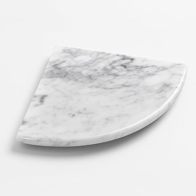 9 Inch Italian White Carrara Marble Corner Shower Shelf Bathroom Caddy, Wall Mounted Shower Shelf, Classic Flatback Design (1)