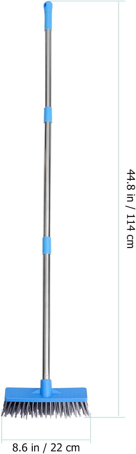 Wide Floor Cleaning Brush with Long Stainless Steel Handle Hard Plastic Bristles for Tile Bathroom Kitchen and Home Floors Ergonomic Design for Grout and Surface Scrubbing in Blue