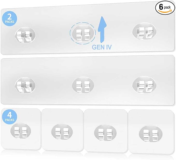 Elegant Shower Caddy Adhesive Replacement, 6 PCS Strong Waterproof Adhesive Hooks and Strips for Shower Shelf and Bathroom Storage Shelf, No Drilling Also Fit Kitchen Rack