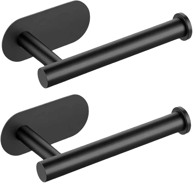 2 Packs Toilet Paper Holder No-Drill Self-Adhesive Towel Rack Stainless Steel Waterproof Rustproof Roll Paper Holder for Bathroom Washroom RVs (Black)