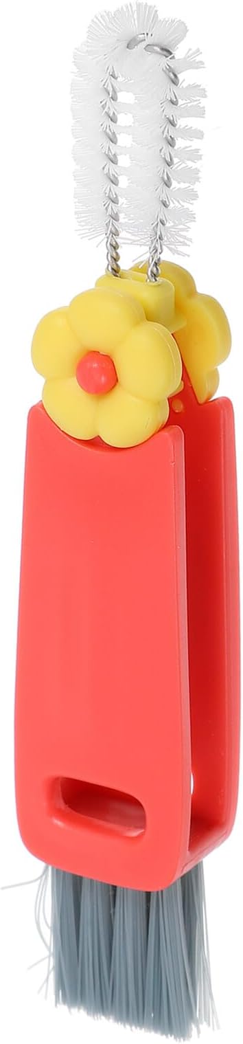 BESPORTBLE 3-in-1 Cup Lid Cleaning Brush Red Multifunctional Bottle and Straw Scrubber Portable Mini Crevice Brush for Narrow Spaces Kitchen and Bottle Cleaning
