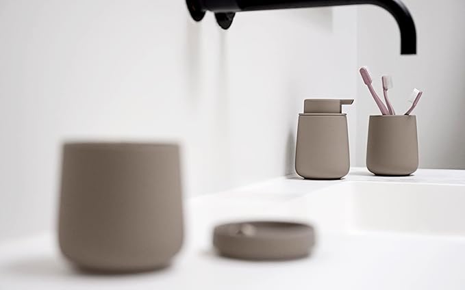 ZONE DENMARK Nova One Toothbrush Cup | Sleek & Durable Modern Bathroom Accessory | Revitalize Your Daily Routine with Scandinavian Elegance and Practicality Unite- (Taupe)
