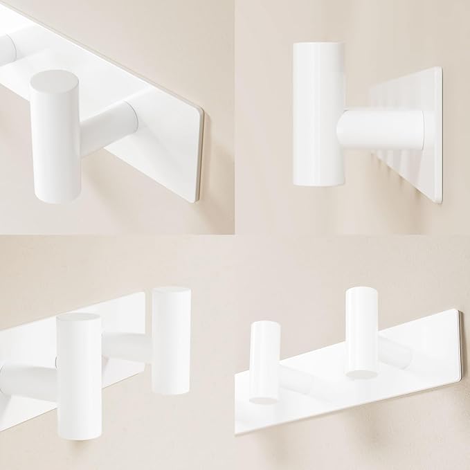 White Wall Mounted Coat Rack – 5 T-Shaped Pegs for Hats, Bags & Towels, Heavy-Duty Metal Rail for Entryway, Bathroom, Closet, Bedroom (1 Pack)
