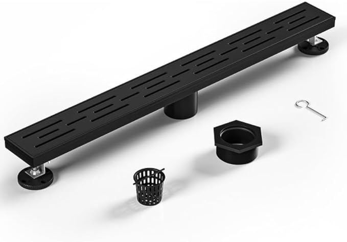 36 Inch Rectangular Linear Shower Drain Set with Brick Pattern Grate, 304 Stainless Steel Bathroom Floor Drain with Hair Catcher, Shower Floor Drain Includes Adjustable Leveling Feet