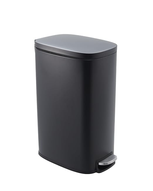 3.2 Gallon / 12 Liter Trash Can Stainless Steel Garbage Can with Removable Inner Bucket for Offices, Hands-Free Kitchen Step Trash Can for Kitchen & Bathroom, Black