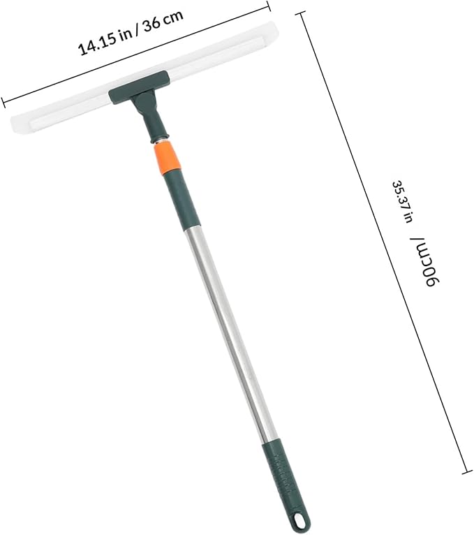 Ciieeo Silicone Shower Squeegee Long Handle 36cm, Bathroom Tile Floor Scraper for Glass and Wall Cleaning, Rotating Head Water Wiper for Kitchen and Bathroom Use