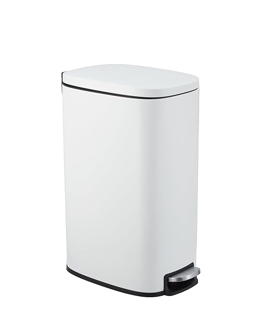 3.2 Gallon / 12 Liter Trash Can Stainless Steel Garbage Can with Removable Inner Bucket for Offices, Hands-Free Kitchen Step Trash Can for Kitchen & Bathroom, White