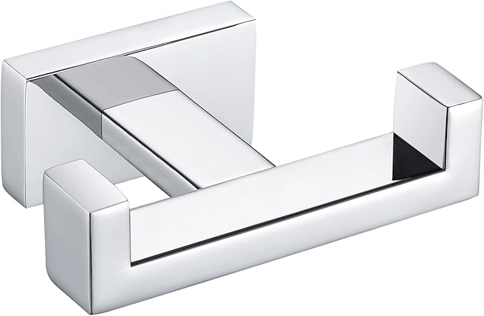Angle Simple Bathroom Towel Hook, SUS 304 Stainless Steel Hand Towel Double Hook for Wall, Robe Coat Holder, Polished Chrome