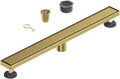 28-Inch Linear Shower Floor Drain, Stainless Steel Bathroom Floor Drains, Rectangular Shower Trench Floor Drain, Hair Strainer, Brushed Gold