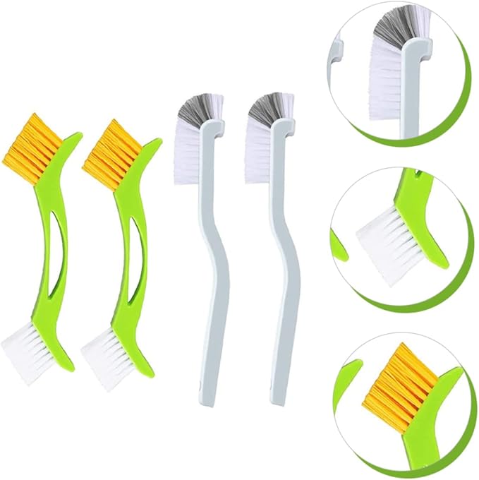 SECFOU 4pcs Double Head Bathtub Brush Deep Cleaning Grout Scrubbing Brush with Hard Bristles and Extended Handle for Kitchen Sink Bottles Bathroom Cleaning
