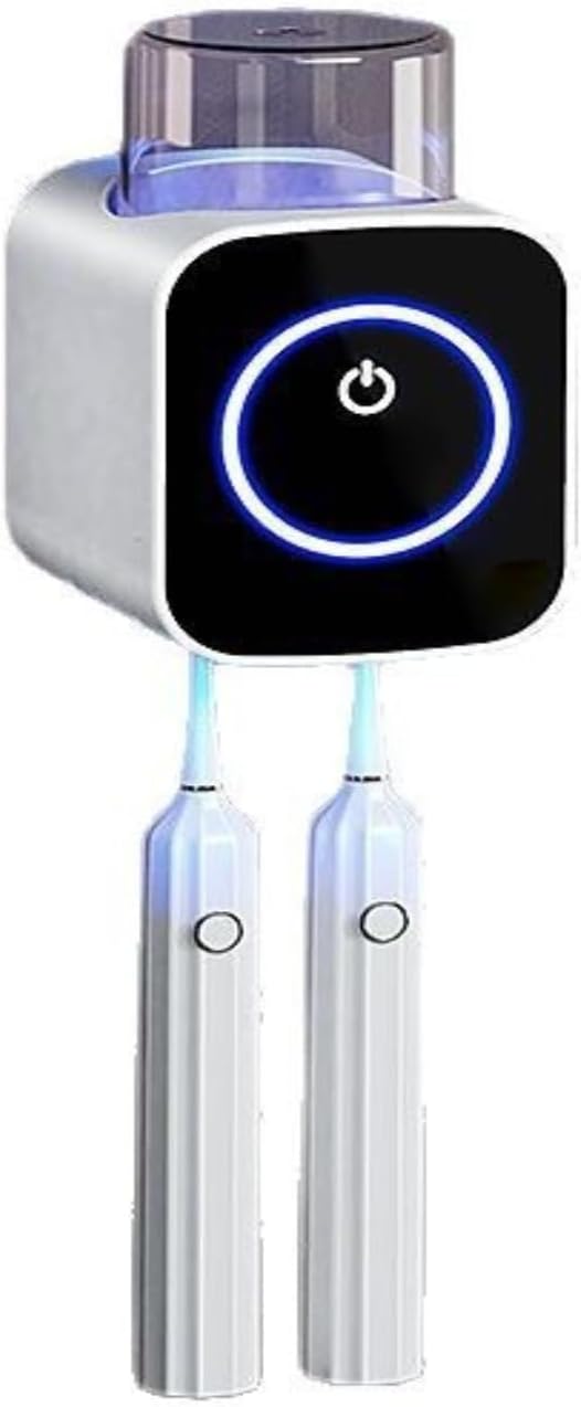 Toothbrush Holders for Bathroom, LED Toothbrush Cleaner Smart Home Bathroom Accessory Wall Mounted with Timer Function (Black)