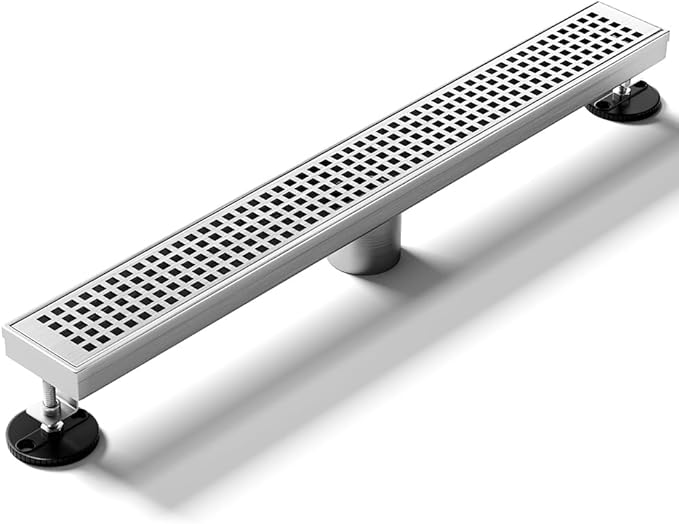 Linear Shower Drain 18 Inch, Brushed AISI 304 Stainless Steel Shower Drain with Square Hole Panel, for Bathroom, Kitchen, Garage & More