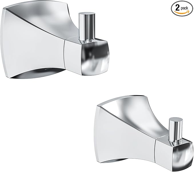 Towel Hooks for Bathrooms, 2 Pack Poilshed Chrome Stainless Steel and Zinc Alloy Hand Towel Holder Wall Mount, Heavy Duty Hanging Hooks for Kitchen, Closet, Pool, Coats, Shower, Robe