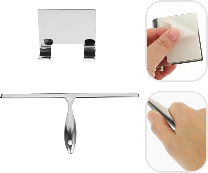 Stainless Steel Glass Squeegee with Adhesive Hook 14-inch Shower and Window Cleaning Tool for Bathroom, Car, Tile, and Glass Door Maintenance