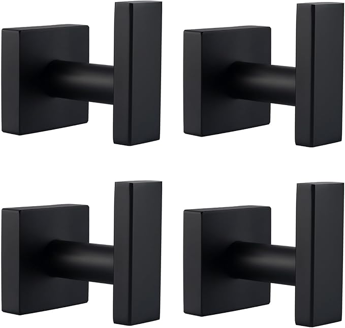 Angle Simple Matte Black Towel Hooks, SUS 304 Stainless Steel Bathroom Wall Hooks for Towel, Robe Coat Holder, 4 Pack