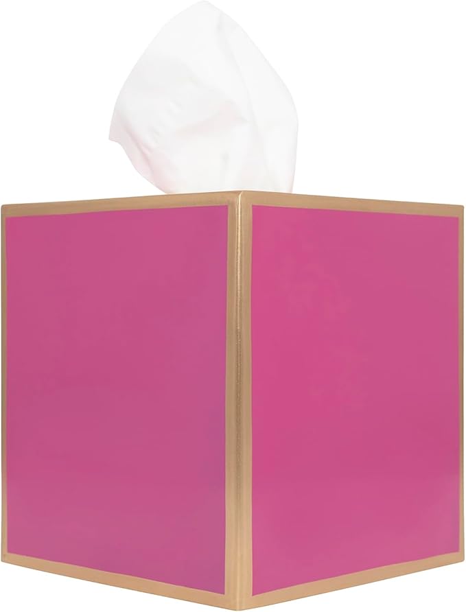 Jaye’s Studio Decorative Square Tissue Box Cover Pink Tissue Holder for Bathroom Bedroom & Home, Metal Tissue Box Holder, Pink Tissue Box Cover Cube, Facial Tissue Dispenser & Farmhouse Decor (6x6x5)