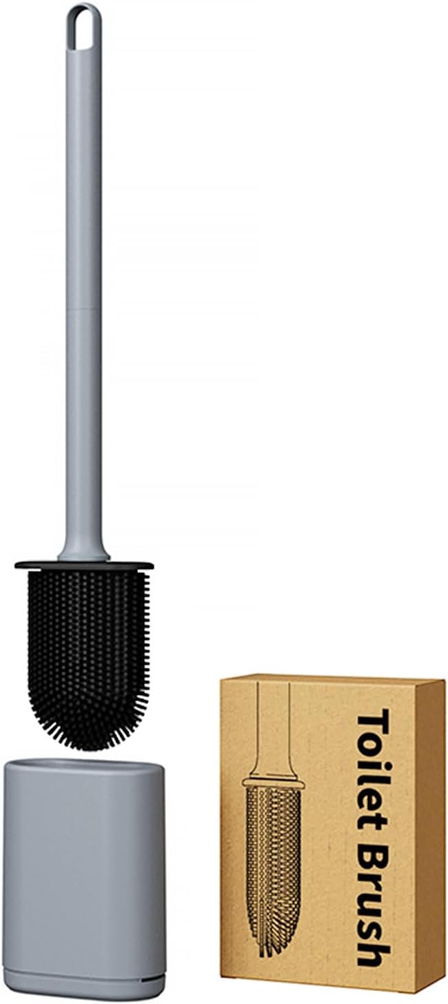 Dual-Sided RV Silicone Toilet Brush with TPR Bristles & Detachable ABS Handle Set, Wall Mountable Toilet Bowl Brush,Flexible Cleaners Brushes for 360°Deep Cleaning Bathroom/Camper (Gray‌)