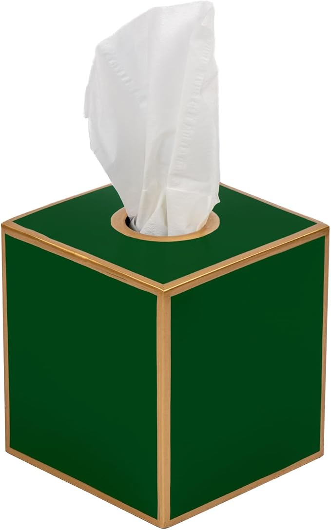 Jaye’s Studio Decorative Square Metal Tissue Box Cover Gold - Luxury Cube Facial Tissue Holder & Dispenser for Bathroom, Bedroom & Home, Modern Chic & Farmhouse Decor, Mattie Line (Emerald Green)