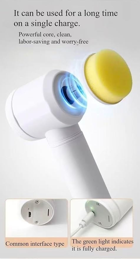 Cordless Electric Spin Scrubber - Multi-Surface Cleaning Brush with Multiple Brush Heads, Waterproof, Wall-Mountable for Bathroom, Kitchen, Tile, Pot & Dish Cleaning (Main Unit + 3 Brush Heads)