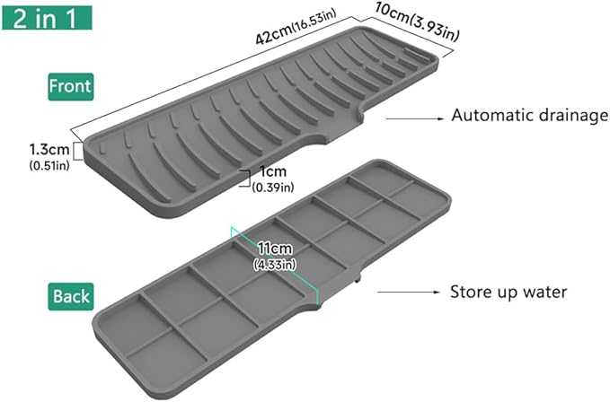Silicone Dish Drying Mat for Kitchen Bathroom Faucet Pad Sink Splash Guard Drain Mat Coffee Maker or Sink Heat-resistant Dish Drainer Mat Non-Slip Cushion 16.54x3.94in Gray