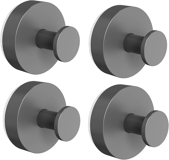 Vacuum Suction Cup Hooks for Shower 4 Pack, Heavy Duty Aluminum Alloy Towel Hooks for Bathroom Kitchen Glass Tile Wall No Drill Removable Robe Loofah Coat Suction Hooks Hanging-Space Grey