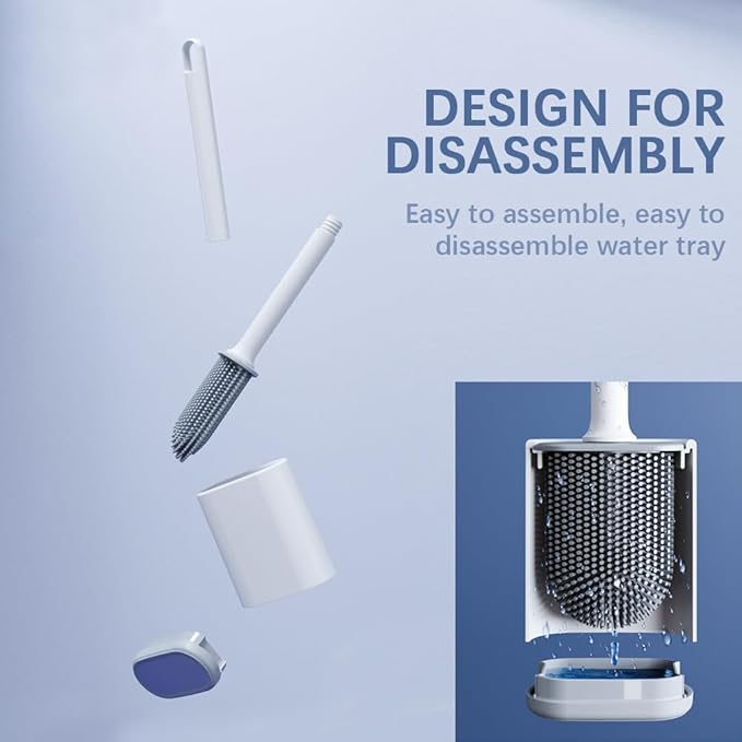 Dual-Sided RV Silicone Toilet Brush with TPR Bristles & Detachable ABS Handle Set, Wall Mountable Toilet Bowl Brush,Flexible Cleaners Brushes for 360°Deep Cleaning Bathroom/Camper (Gray‌)