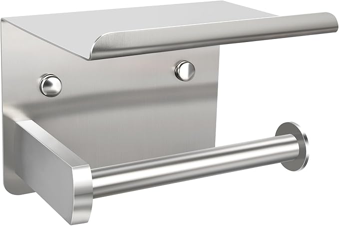 1pcs Brushed Nickel Toilet Paper Holder with Shelf, Screw or Self-Adhesive Toilet Paper Holder Wall Mount