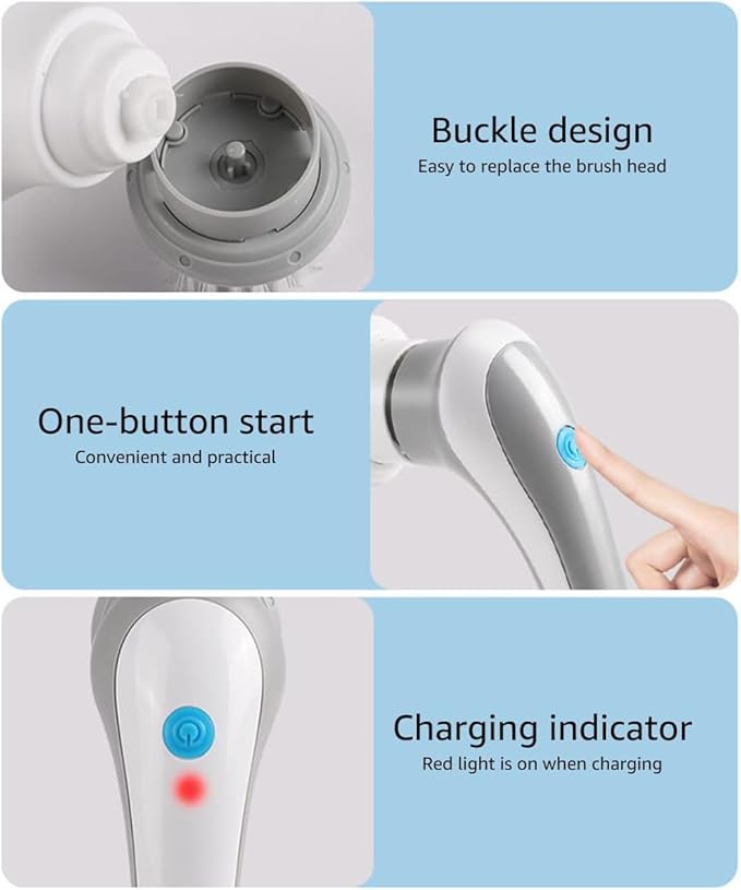 Cordless Handheld Rechargeable Electric Rotary Scrubber with 3 Replaceable Brush Heads, Suitable for Cleaning Tableware/Bathroom/Floor/Sink/Window