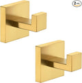 Angle Simple Towel Hook Brassy Gold 2 Pack, 304 Stainless Steel Square Robe Hook for Bathroom