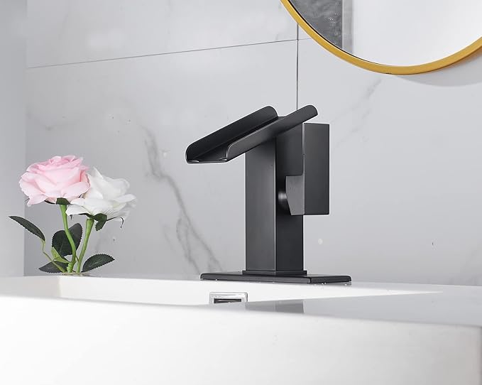 Black Bathroom Faucet Waterfall 1 Hole Bath Lavatory Vanity Sink Faucet Single Handle Modern Basin Tap Brass Deck Mount Commercial