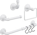 4-Pieces Industrial Pipe Bathroom Towel Ring Kit DIY Wall Mount Accessories Kit Includes Robe Hook Towel Bar and Towel Ring (White 16 inch)