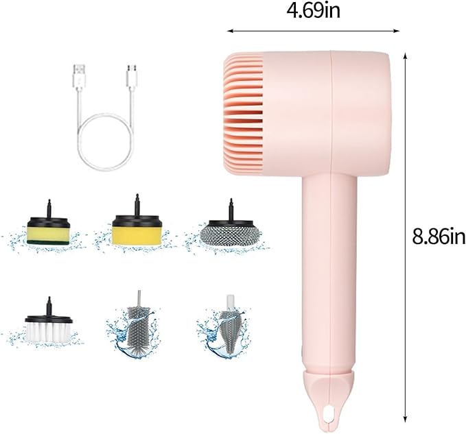Electric Spin Scrubber, Electric Cleaning Brush with 6 Brush Heads, Rotating Head Powerful Spin Scrubbers, Multipurpose Electric Cleaning Brush for Kitchen Bathroom and Floor