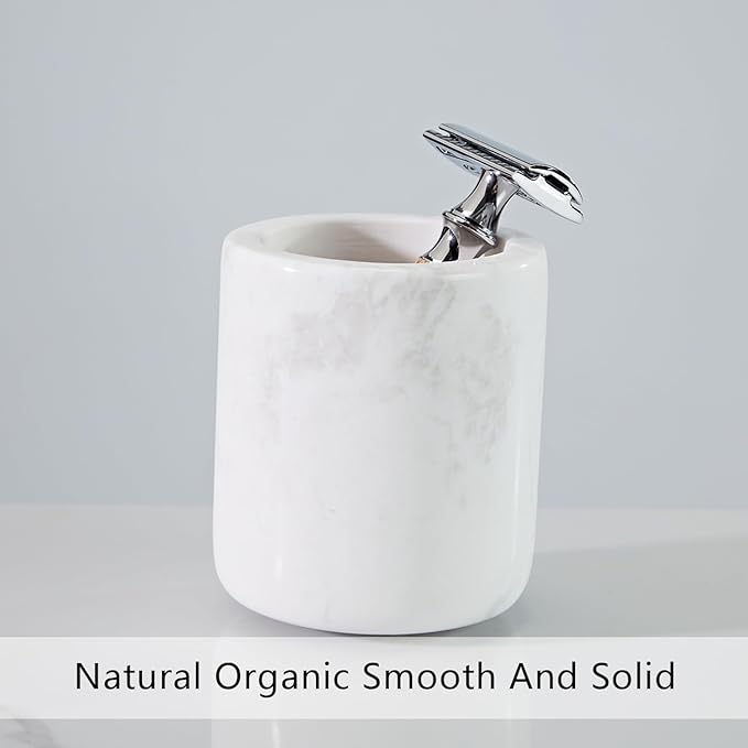 White Marble Toothbrush Holder for Bathroom, Natural Organic White Marble Toothbrush Cup, Mordern Style Texture Razor Holder, Razor Organizer for Dressing Table, Countertop, Hotel