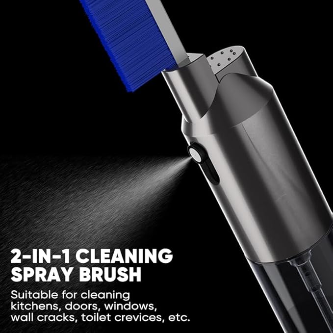Hard Bristle Crevice Cleaning Brush with Spray Bottle, Grout Cleaner Tool with Stiff Bristles for Tight Spaces, Gap Cleaning Brush for Toilet, Bathroom, Kitchen Surfaces (1, Gray)