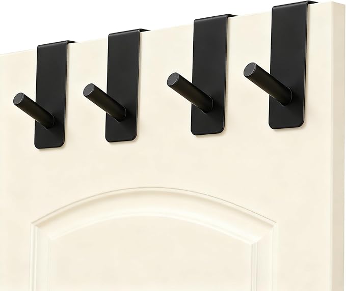 ARTOYS Over The Door Hooks (4 Pack) - Heavy Duty 20mm Wide Hangers for Thick Doors, Holds 50Lbs - EVA Foam Padded No-Scratch Hooks for Cabinets & Closets, Black