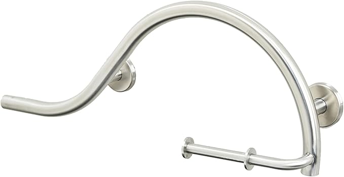 Bathroom Grab Bar & Toilet Paper Holder - Stand Assist for Adults Elderly Handicap / 304 Stainless Steel / Left / Brushed Finish / 30" x 11"