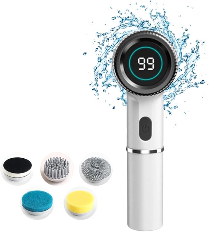 DONGKER Electric Spin Scrubber,3 Speeds Adjustment Handheld Electric Scrubber with 5 Replaceable Brush Heads for Floor Tub Tile Kitchen Car