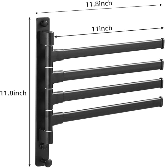 Swivel Hand Towel Bar Bathroom Swing Hanger Towel Rack Holder Matte Black Finish, Wall Mounted, 4-Arm