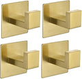 WOLIBEER Self Adhesive Towel Hook, Brushed Gold Bath Robe Hook 4 Packs No Drilling Stainless Steel Coat Hanger Sticky Wall Hook for Bathroom